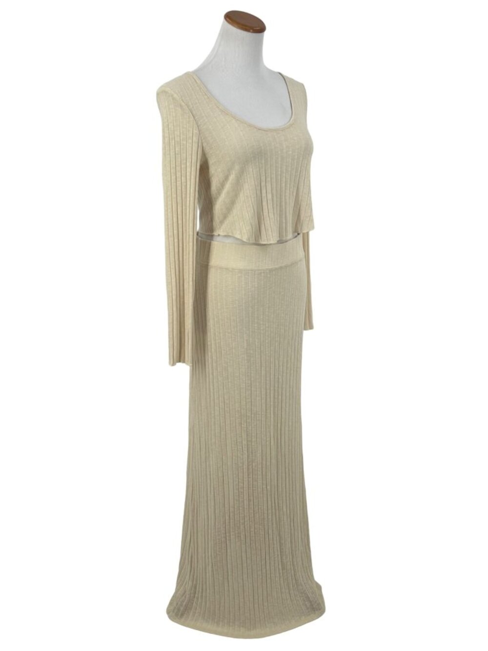 NWOT Free People Beige Soft Ribbed Knit Top & Maxi Skirt 2 Piece Set L Boho - Picture 7 of 13